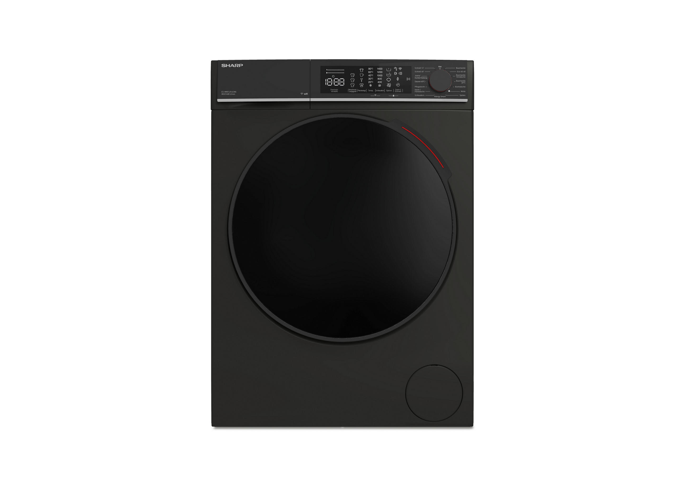 WASCHMASCHINE ES-MNFL814CMA-DE  - Schwarz, Basics, Glas/Kunststoff (59.7/84.5/55,7cm) - Sharp