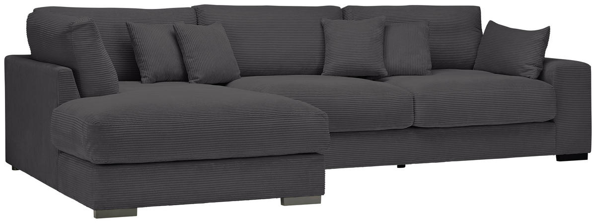 ECKSOFA in Cord Graphitfarben  - Schwarz/Graphitfarben, Design, Kunststoff/Textil (205/340cm) - Lomoco