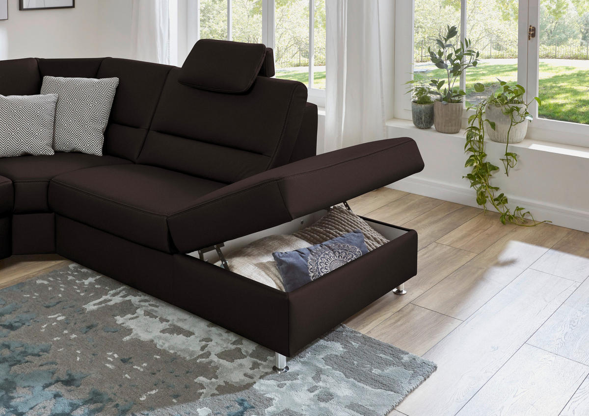 ECKSOFA in Echtleder Dunkelbraun  - Dunkelbraun/Beige, Design, Leder/Metall (288/249cm) - Beldomo Premium