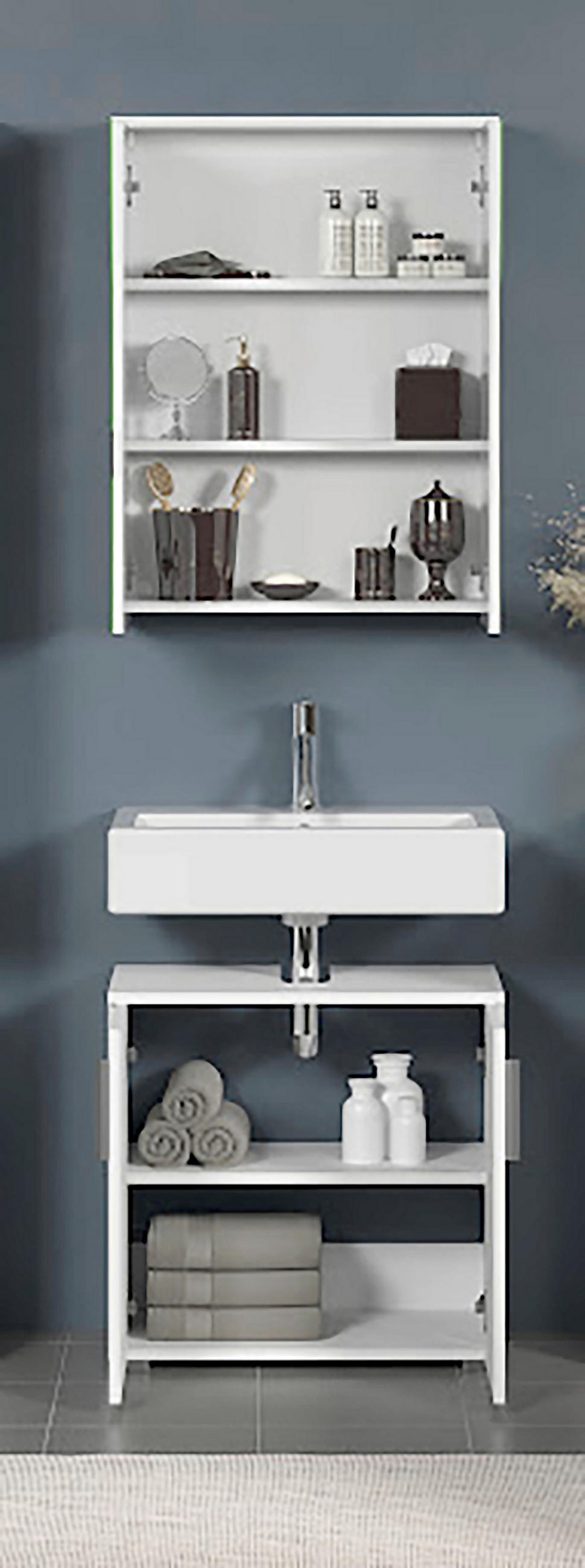 BADEZIMMER 2-teilig  in  - Weiß Hochglanz/Silberfarben, Trend, Holzwerkstoff/Kunststoff (60/192/32cm) - MID.YOU