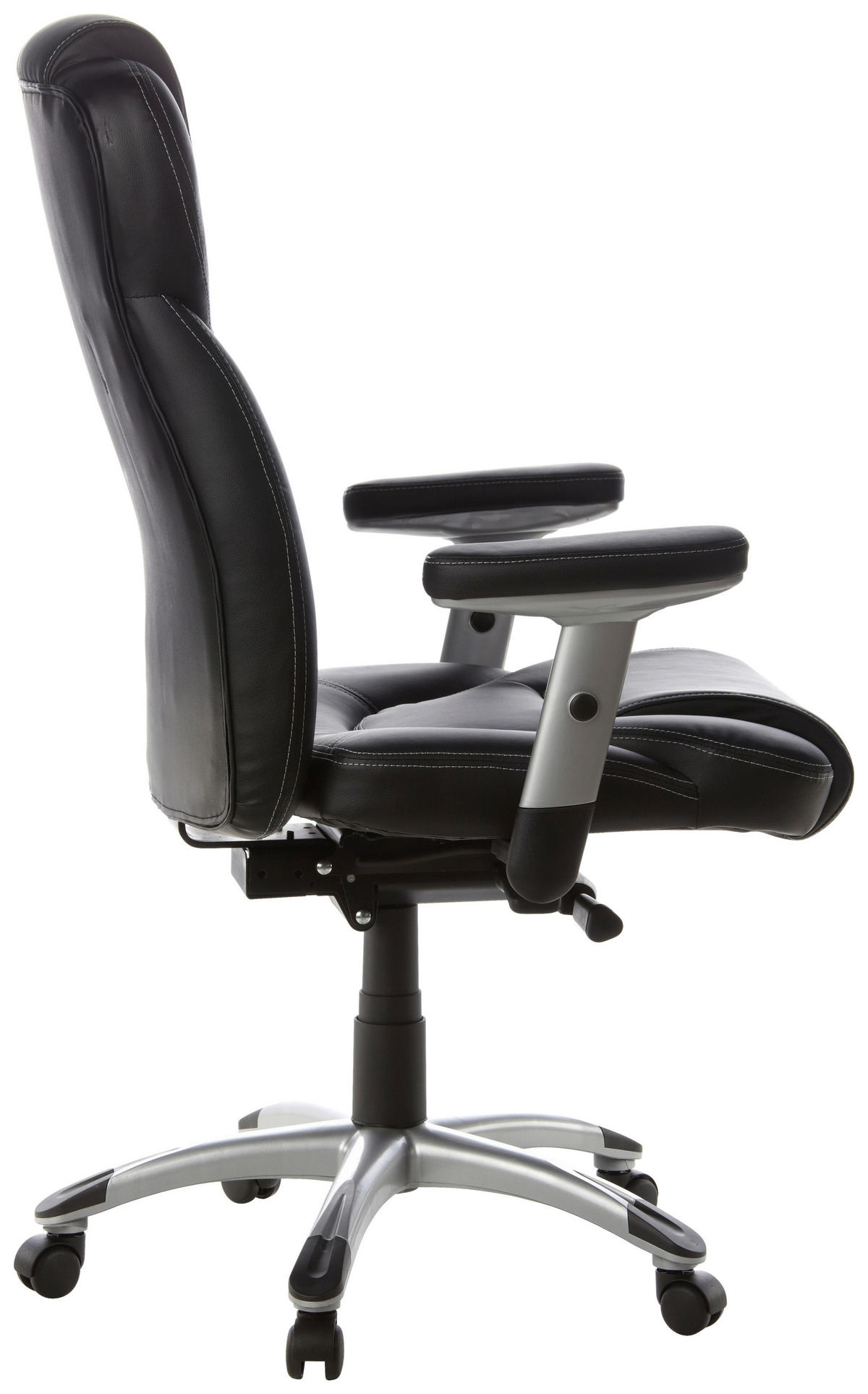 CHEFSESSEL  in Lederlook Schwarz, Silberfarben  - Silberfarben/Schwarz, MODERN, Kunststoff/Textil (63/131/53cm) - MID.YOU