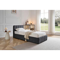 POLSTERBETT 90/200 cm, inkl. gepolstertes Kopfteil, Lattenrost, Bettkasten,  in Grau  - Schwarz/Naturfarben, Design, Holz/Kunststoff (90/200cm) - Boxxx