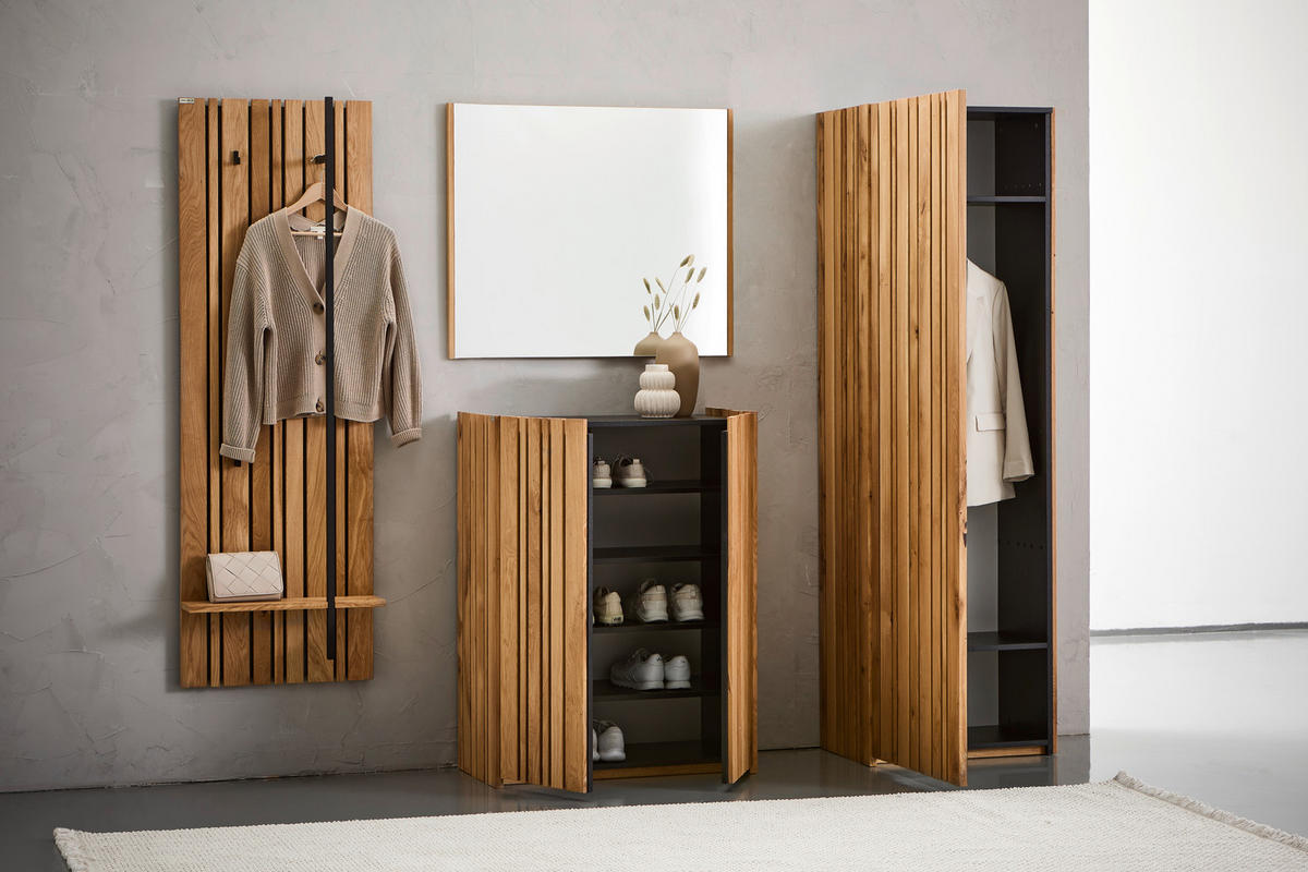 CIPŐSSZEKRÉNY 80/105/42 cm  - fekete/tölgyfa, Design, faalapú anyag/fa (80/105/42cm) - Linea Natura
