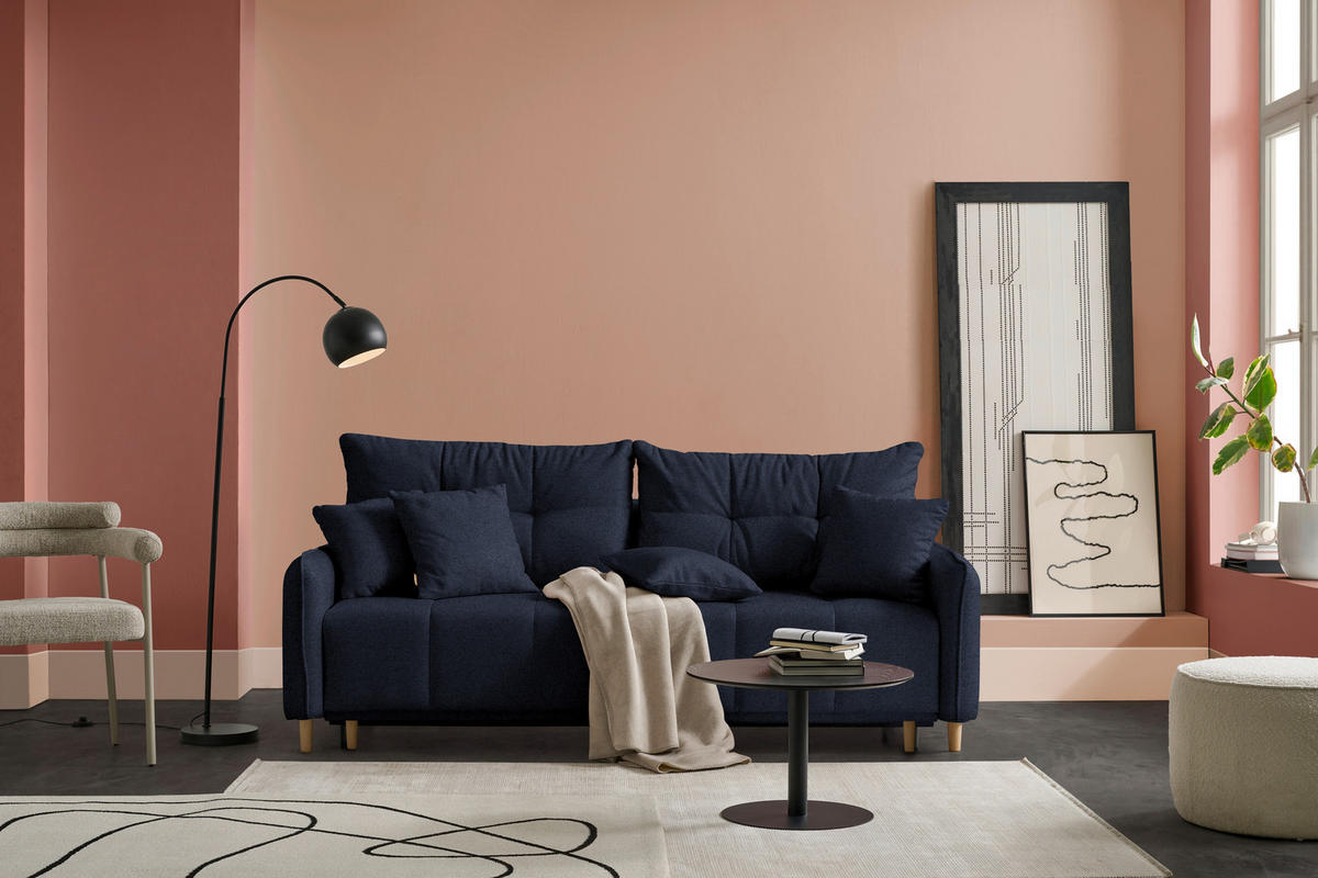 SCHLAFSOFA  in Struktur Dunkelblau  - Buchefarben/Dunkelblau, Design, Holz/Textil (217/97/101cm) - Carryhome