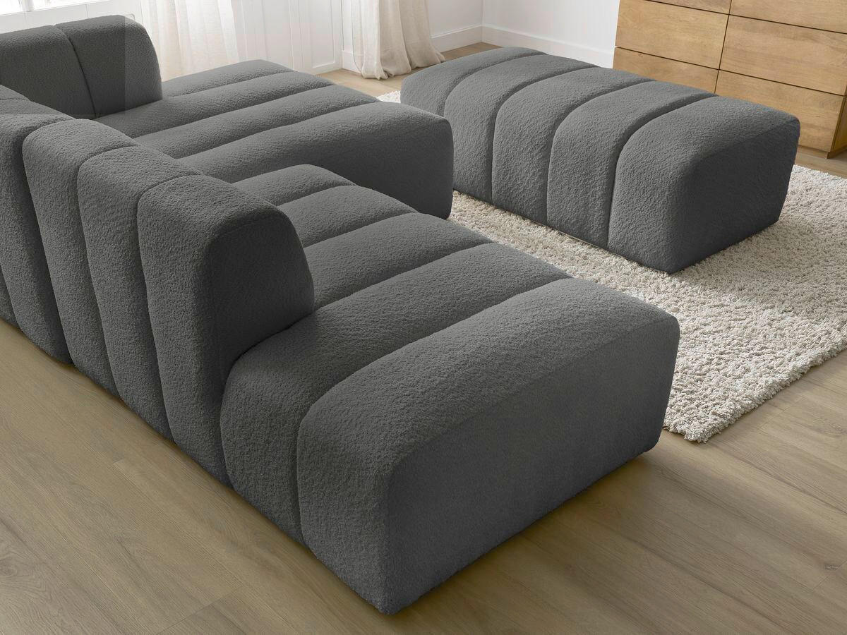 ECKSOFA Ottomane rechts  ANNECY Dunkelgrau Bouclé  - Dunkelgrau/Schwarz, MODERN, Kunststoff/Textil (262/170cm)