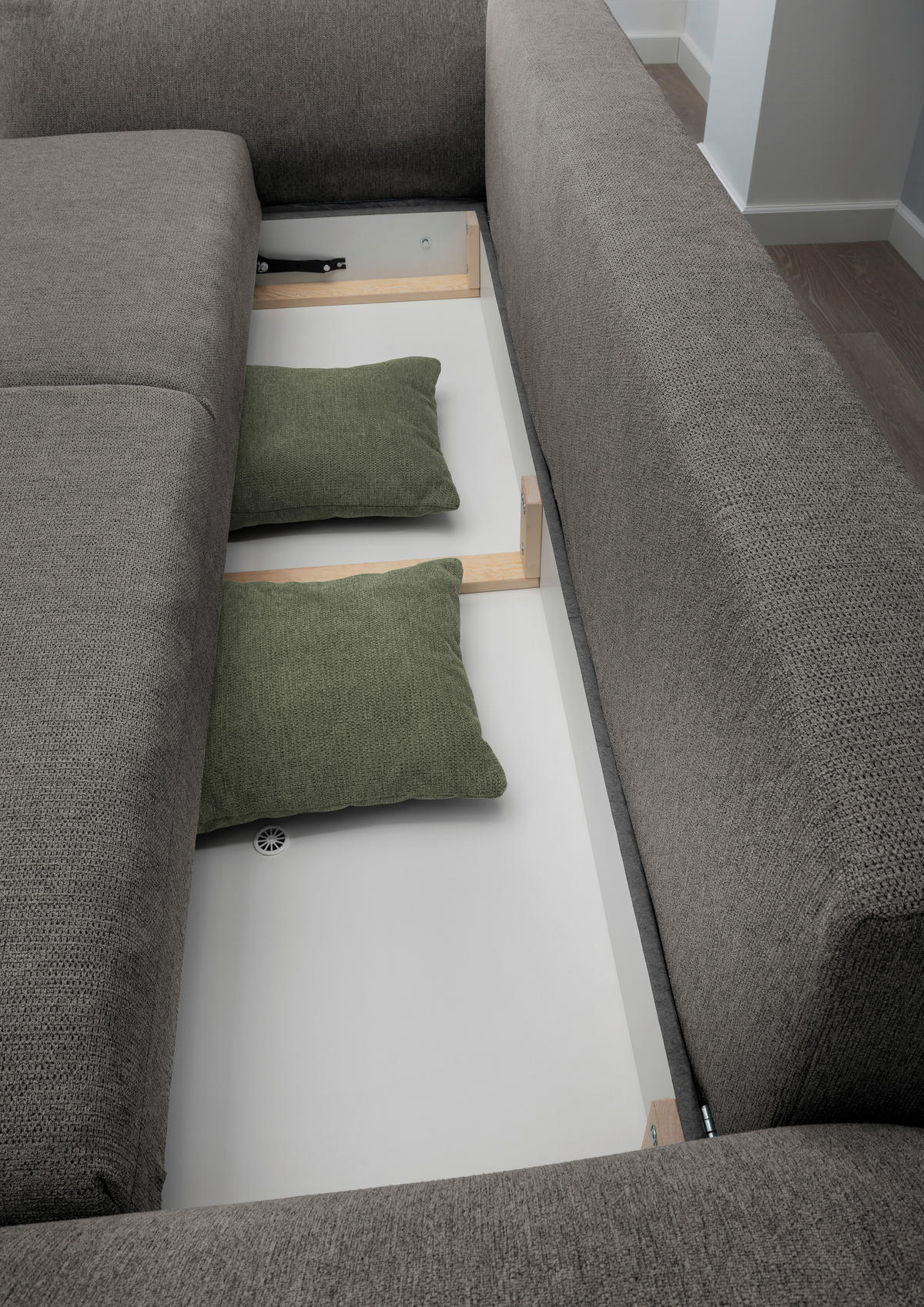 BIGSOFA in Chenille Graubraun  - Chromfarben/Dunkelgrün, Modern, Kunststoff/Textil (242/71/90/131cm) - Livetastic