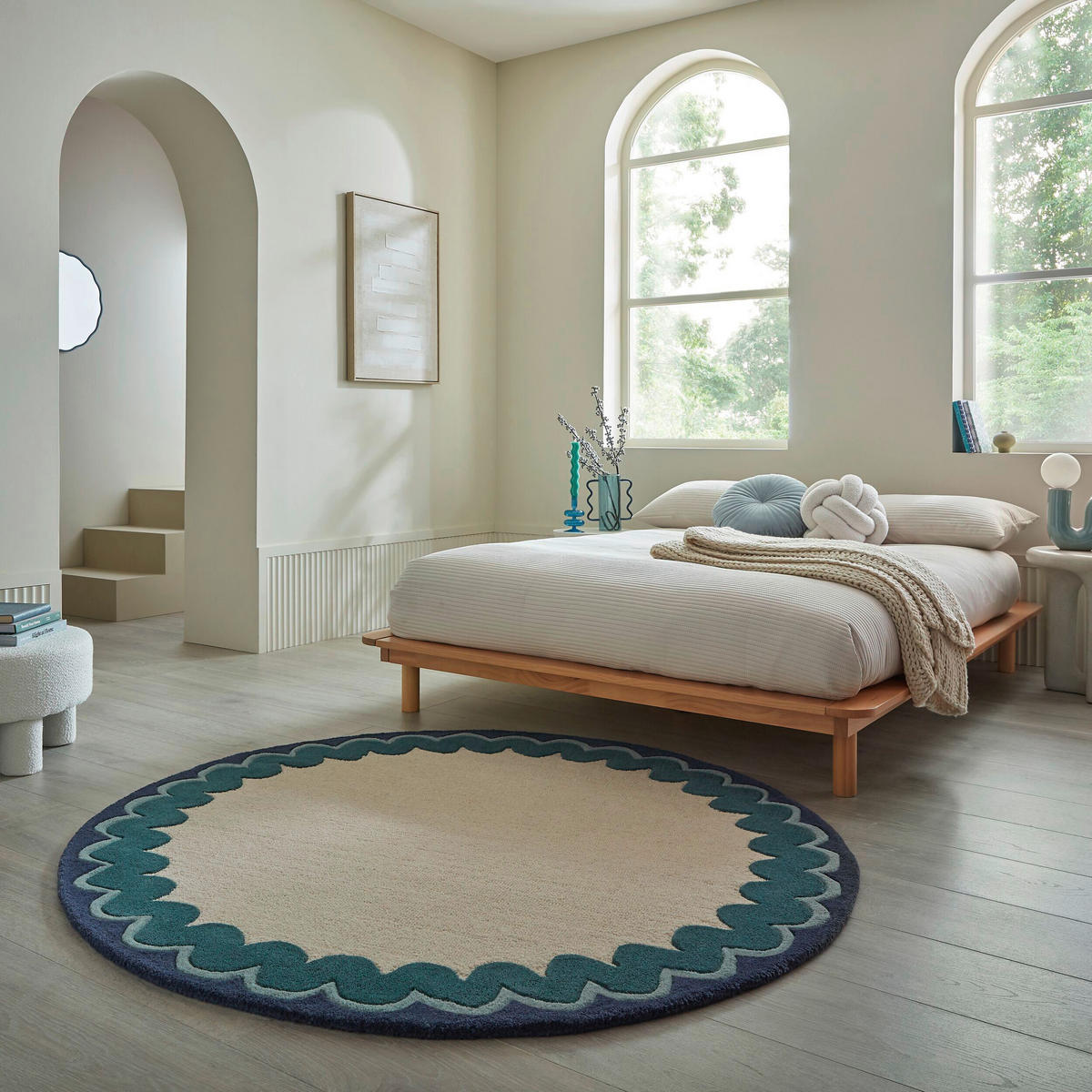 WOLLTEPPICH 160/160 cm Wiggle Petrol rund  - Petrol, Basics, Textil (160/160cm) - Flair Rugs