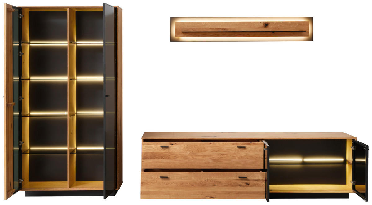 WOHNWAND  in Anthrazit, Eichefarben 319/190/50 cm  - Eichefarben/Anthrazit, Natur, Glas/Holz (319/190/50cm) - Linea Natura