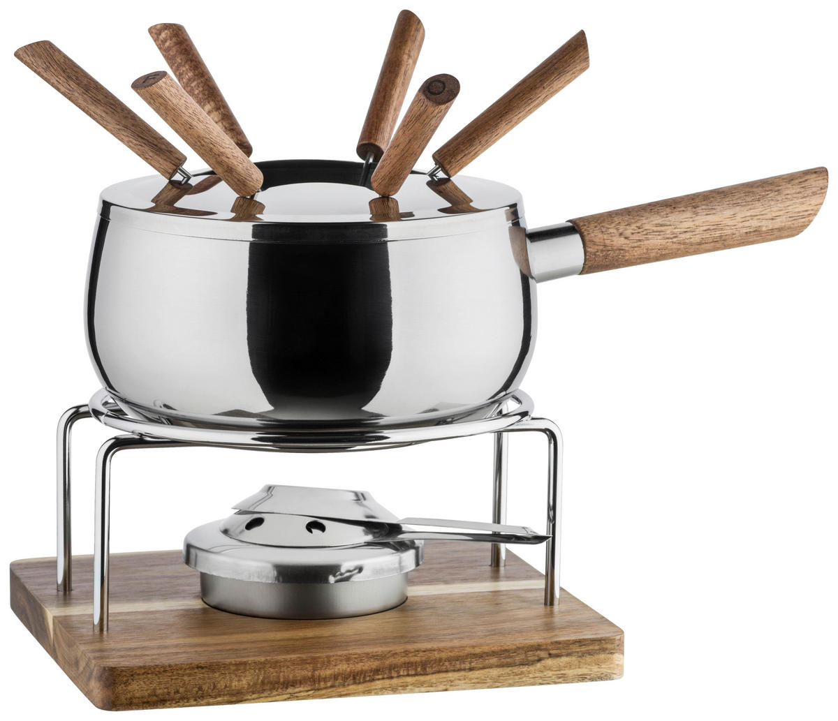 FONDUESET  - Silberfarben/Braun, Trend, Holz/Metall (31/19,5/21cm) - Mäser