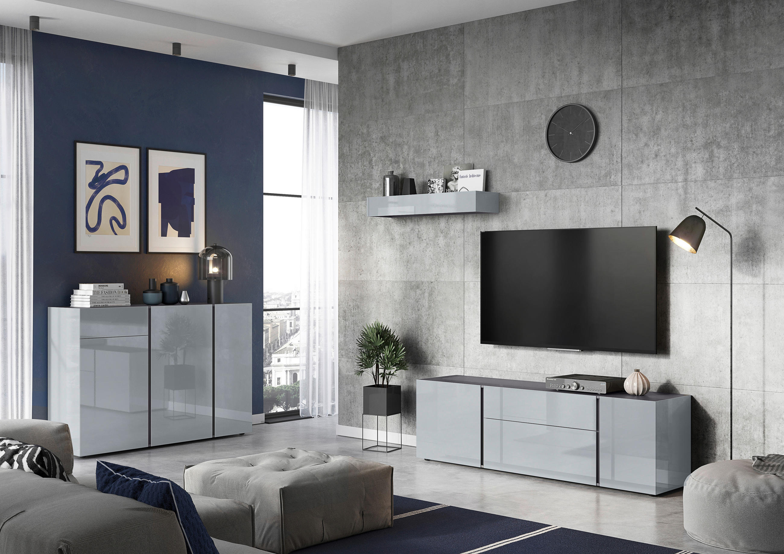 SIDEBOARD 150/104/42 cm  in Graphitfarben, Grau  - Graphitfarben/Schwarz, KONVENTIONELL, Glas/Holzwerkstoff (150/104/42cm)