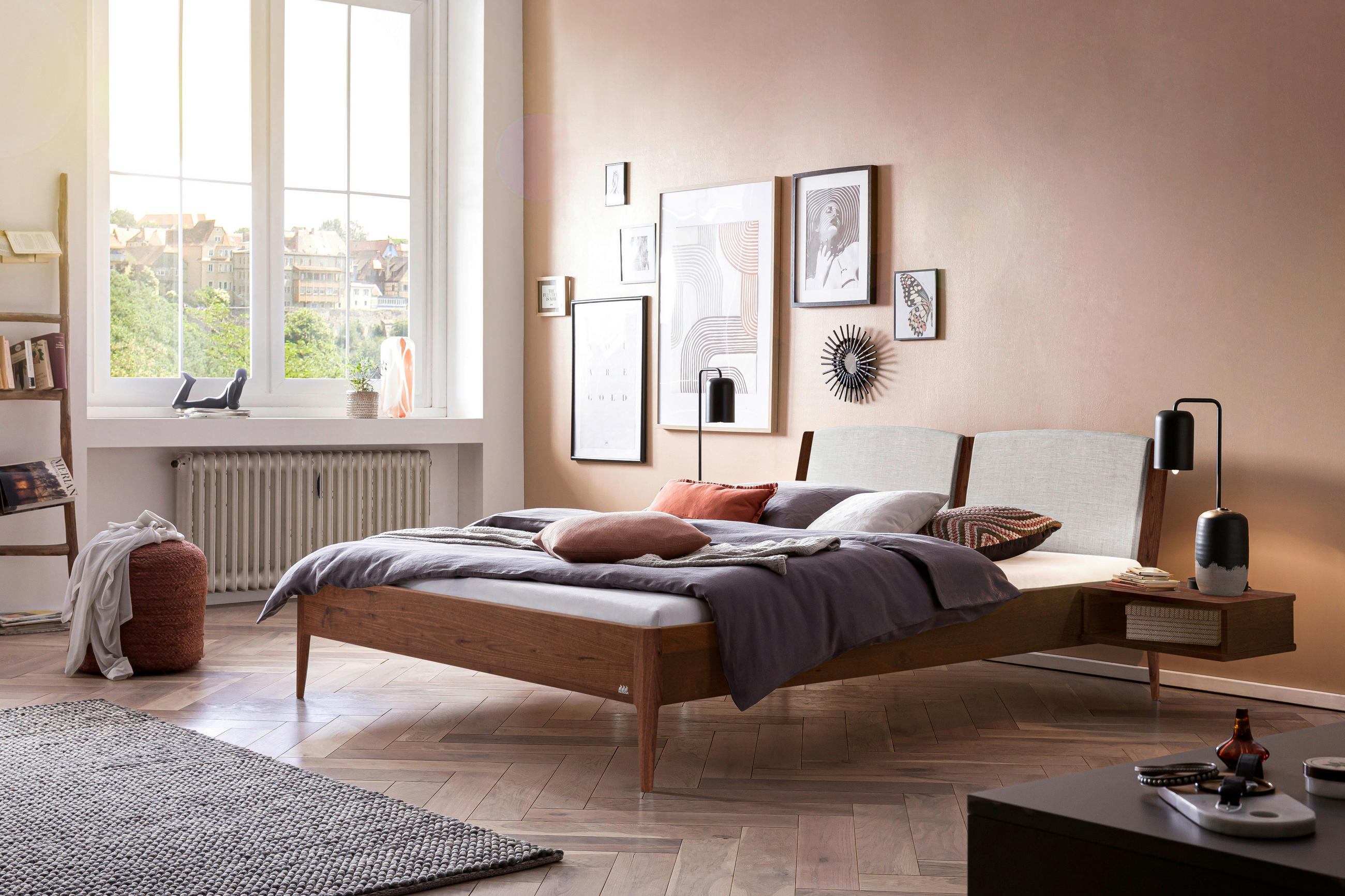 BETT 180/200 cm  in Nussbaumfarben, Hellgrau  - Nussbaumfarben/Hellgrau, KONVENTIONELL, Holz (180/200cm) - Hasena