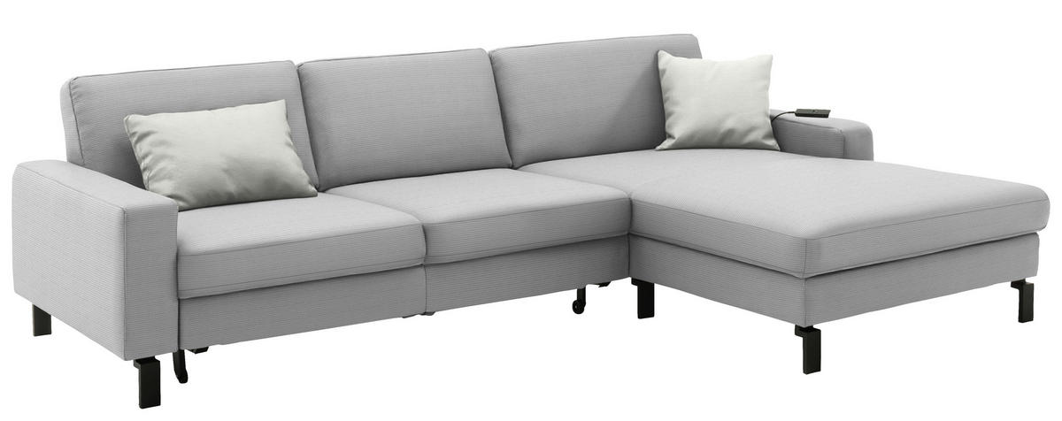 ECKSOFA Cord Hellgrau  - Hellgrau/Schwarz, Design, Textil/Metall (298/185cm) - Pure Home Lifestyle