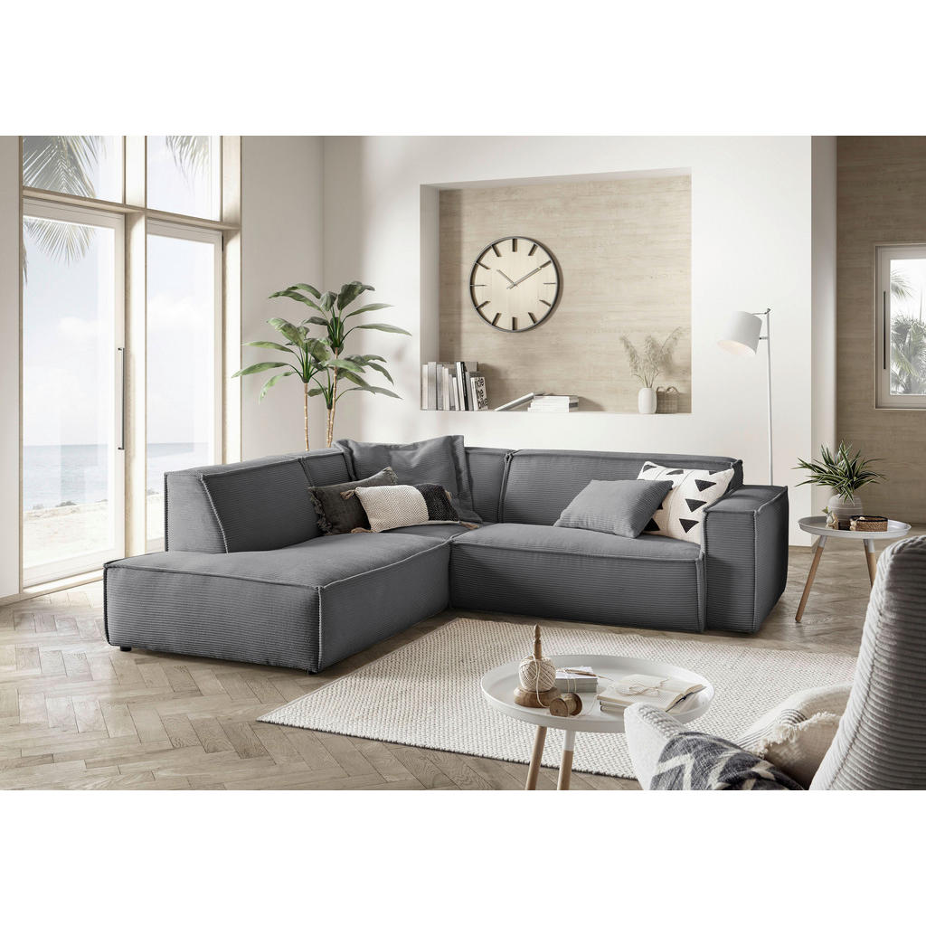 Thumbnail - Hom`in Ecksofa, Dunkelgrau, Textil, 4-Sitzer, Ottomane links, L-Form, 254x224 cm, Blauer Engel, Goldenes M, Oeko-Tex® St...