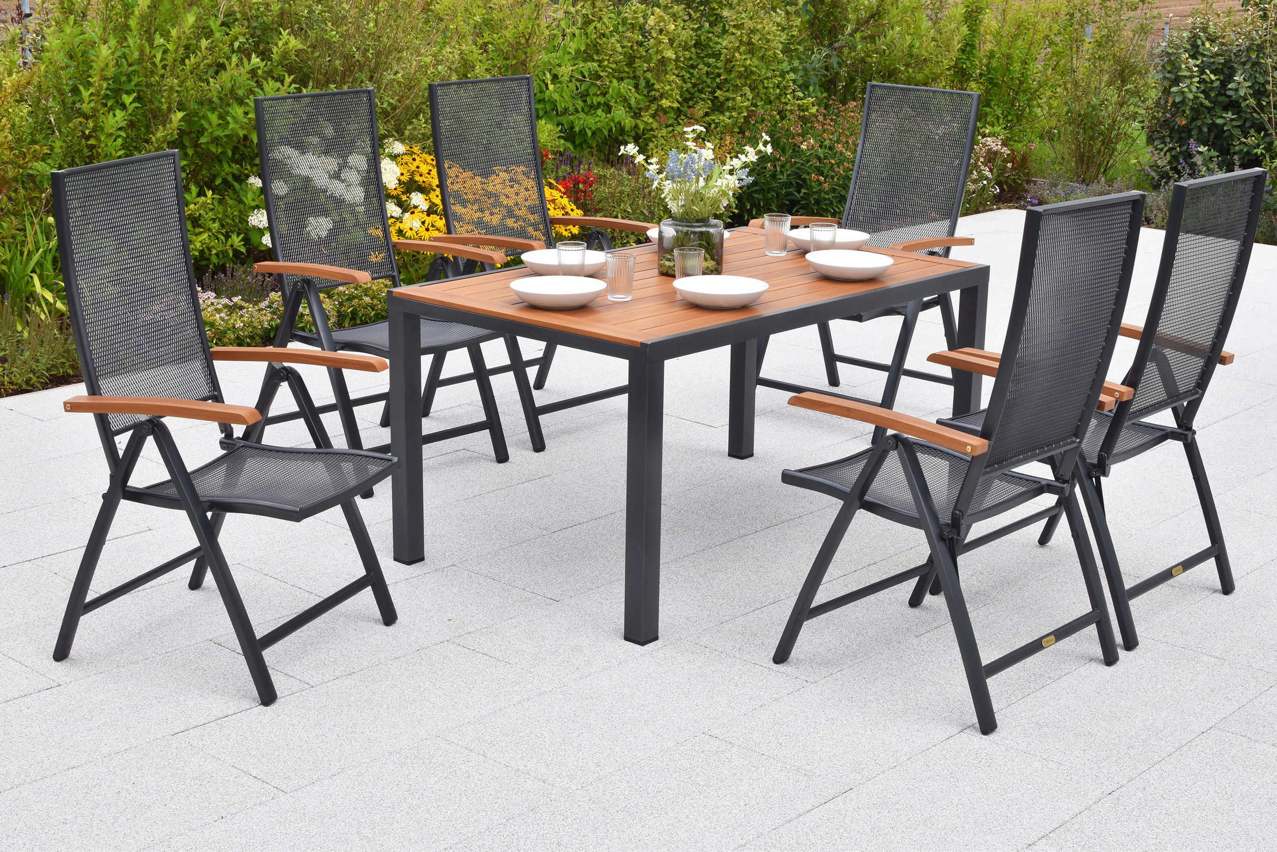 GARTENTISCHGRUPPE  - Graphitfarben/Naturfarben, KONVENTIONELL, Metall - Gardenson