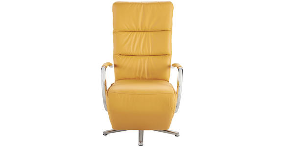 RELAXSESSEL in Leder Gelb - Chromfarben/Gelb, Design, Leder/Metall (64/112/80cm) - Cantus