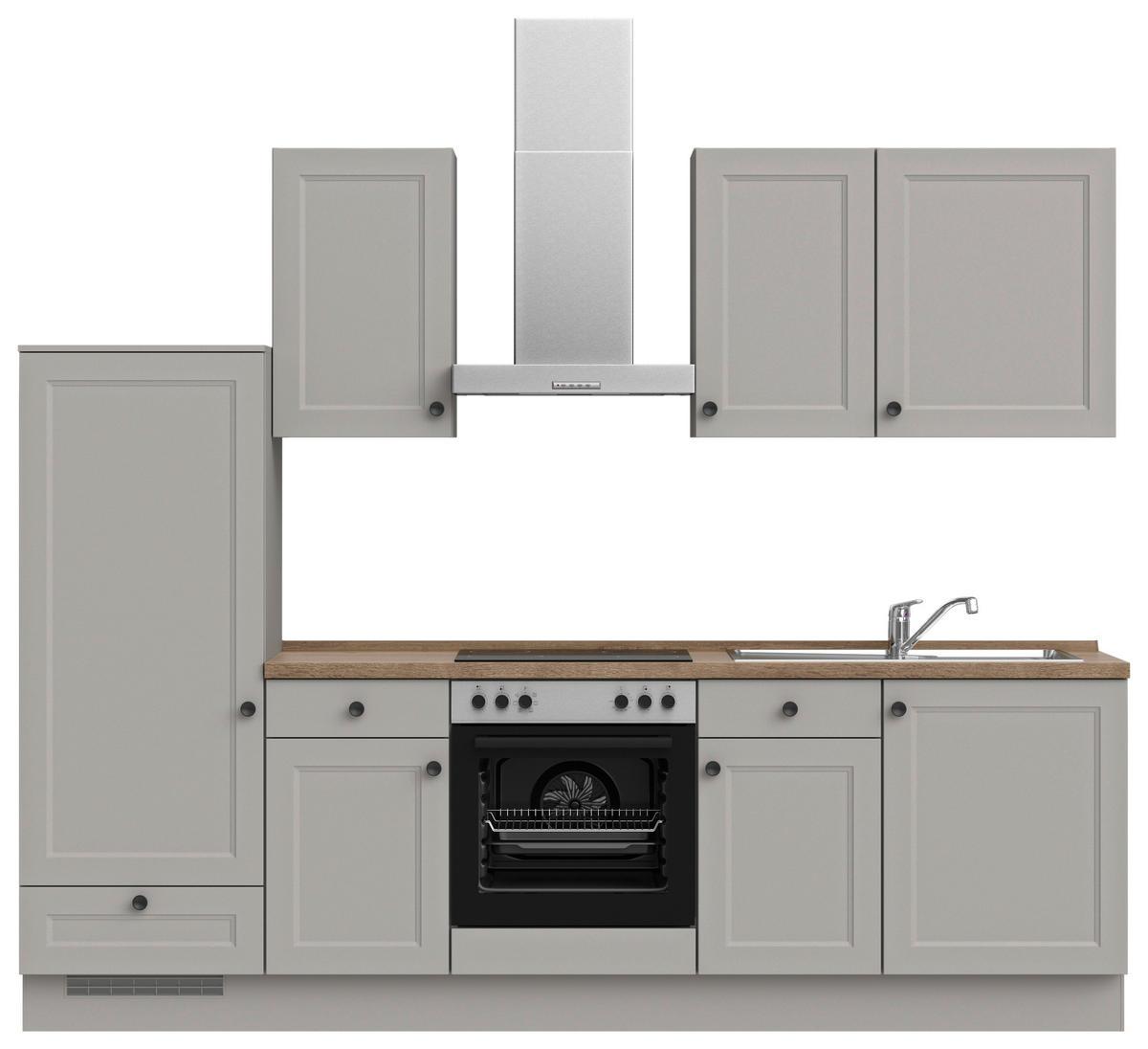 KÜCHENBLOCK 270 cm   in Grau, Eiche dunkel  - Eiche dunkel/Schwarz, MODERN, Holzwerkstoff/Metall (270cm) - Nobilia