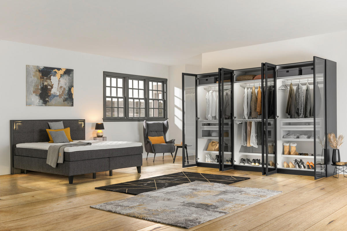 DREHTÜRENSCHRANK  in Schwarz  - Silberfarben/Schwarz, Design, Glas/Holzwerkstoff (303/220/59cm) - Jutzler