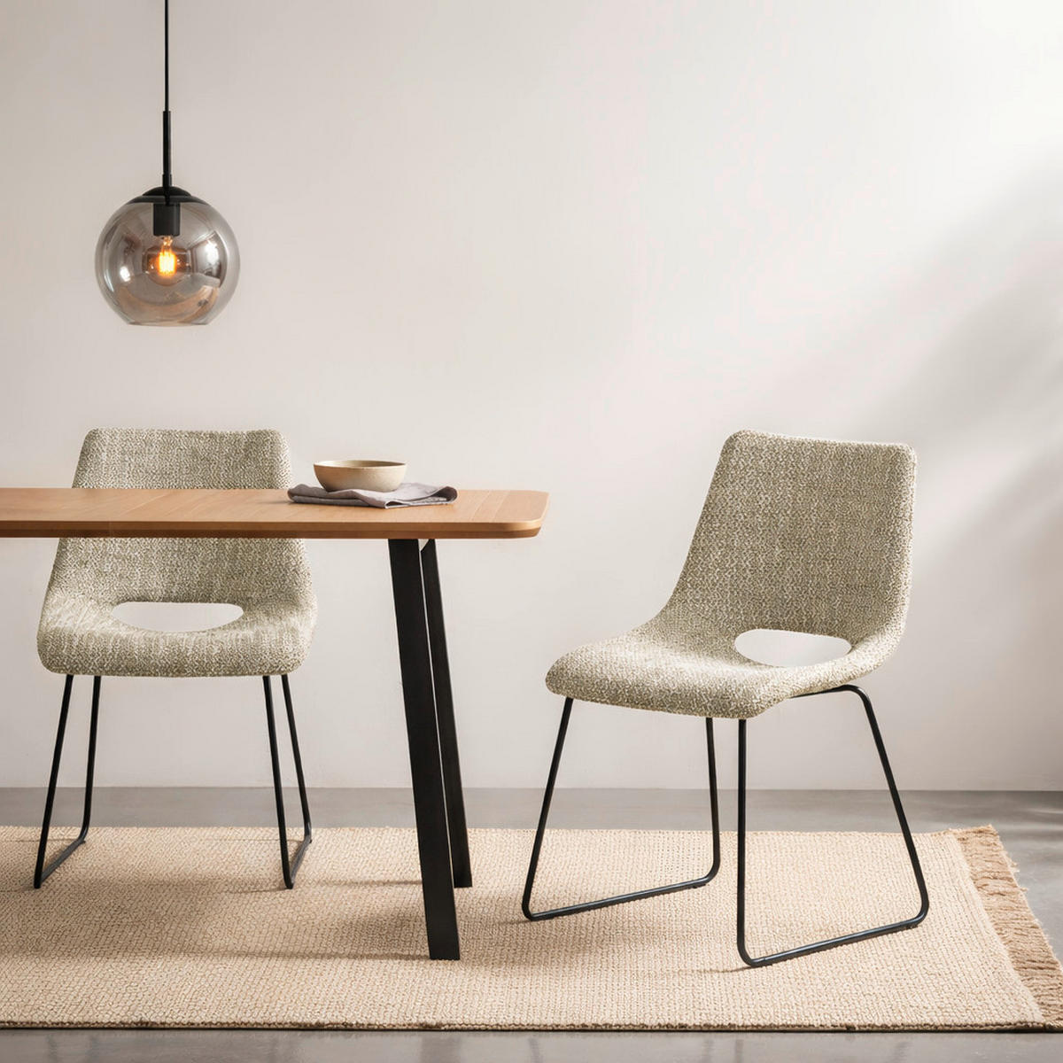 STUHL - Beige/Schwarz, Design, Textil/Metall (48/79/56cm) - Stylife