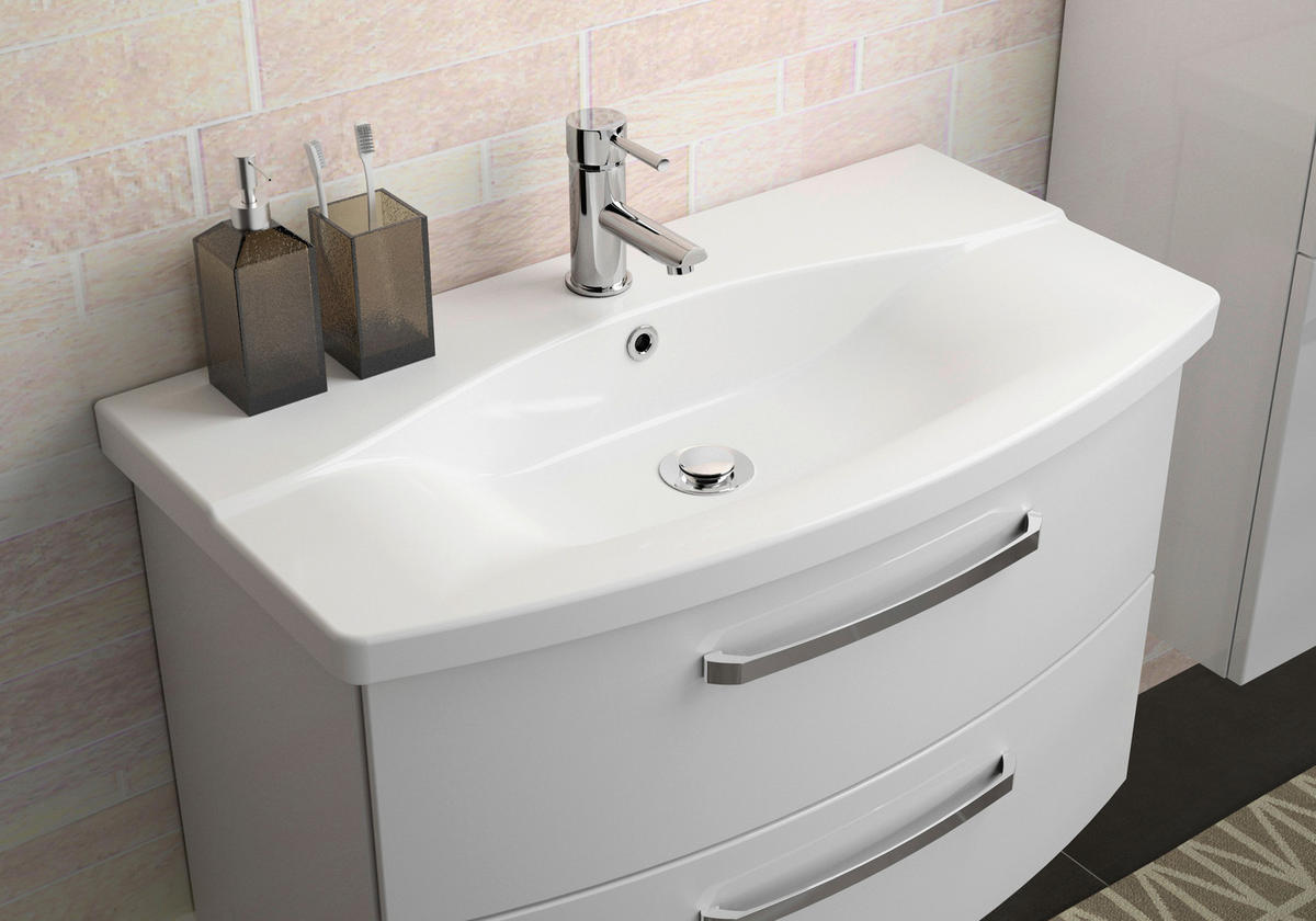 FÜRDŐSZOBABÚTOR - krómszínű/magasfényű fehér, Modern, faalapú anyag/üveg (84cm) - Sadena