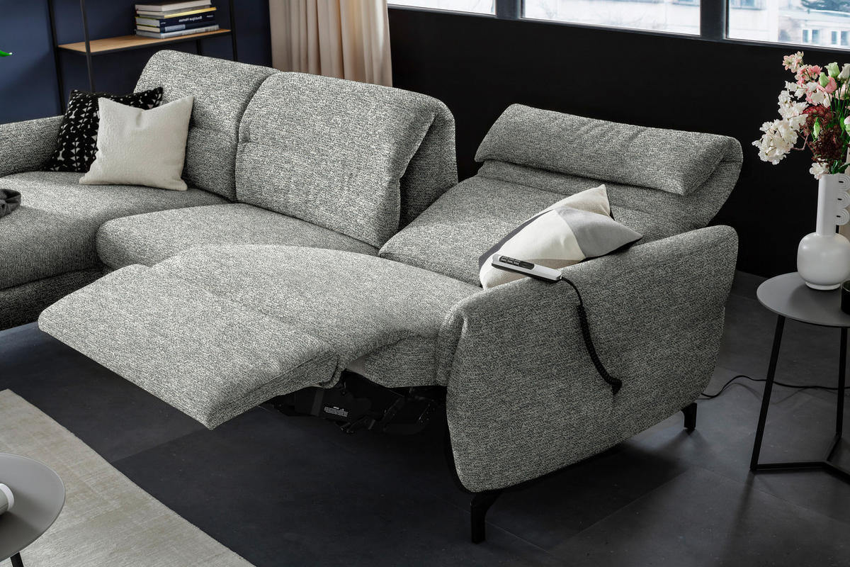 ECKSOFA in Chenille Hellgrau, Grau  187/299 cm  - Hellgrau/Schwarz, Design, Textil/Metall (187/299cm) - Schöner Wohnen