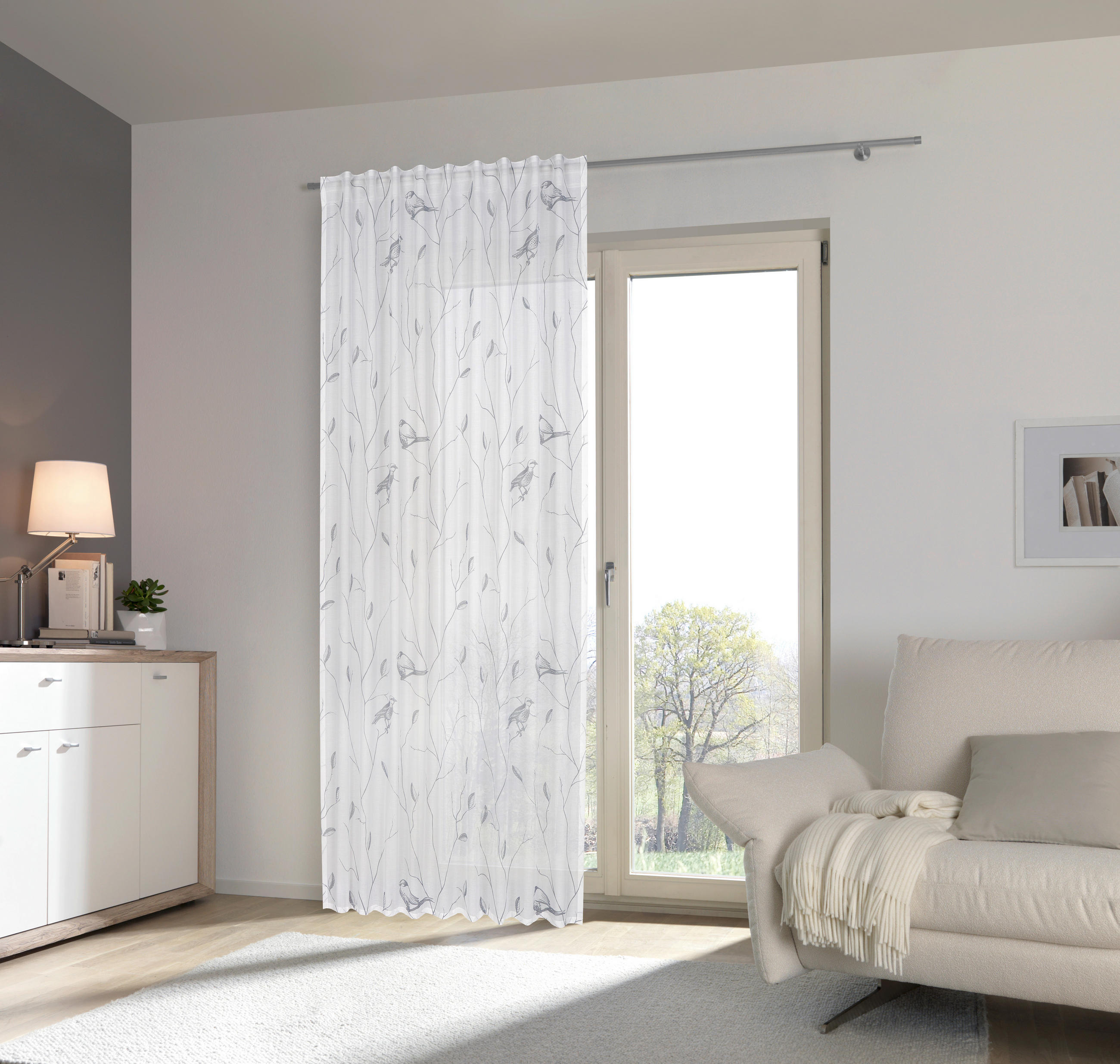 HOTOVÝ ZÁVES, priehľadné, 140/245 cm - sivá, Design, textil (140/245cm) - Esposa