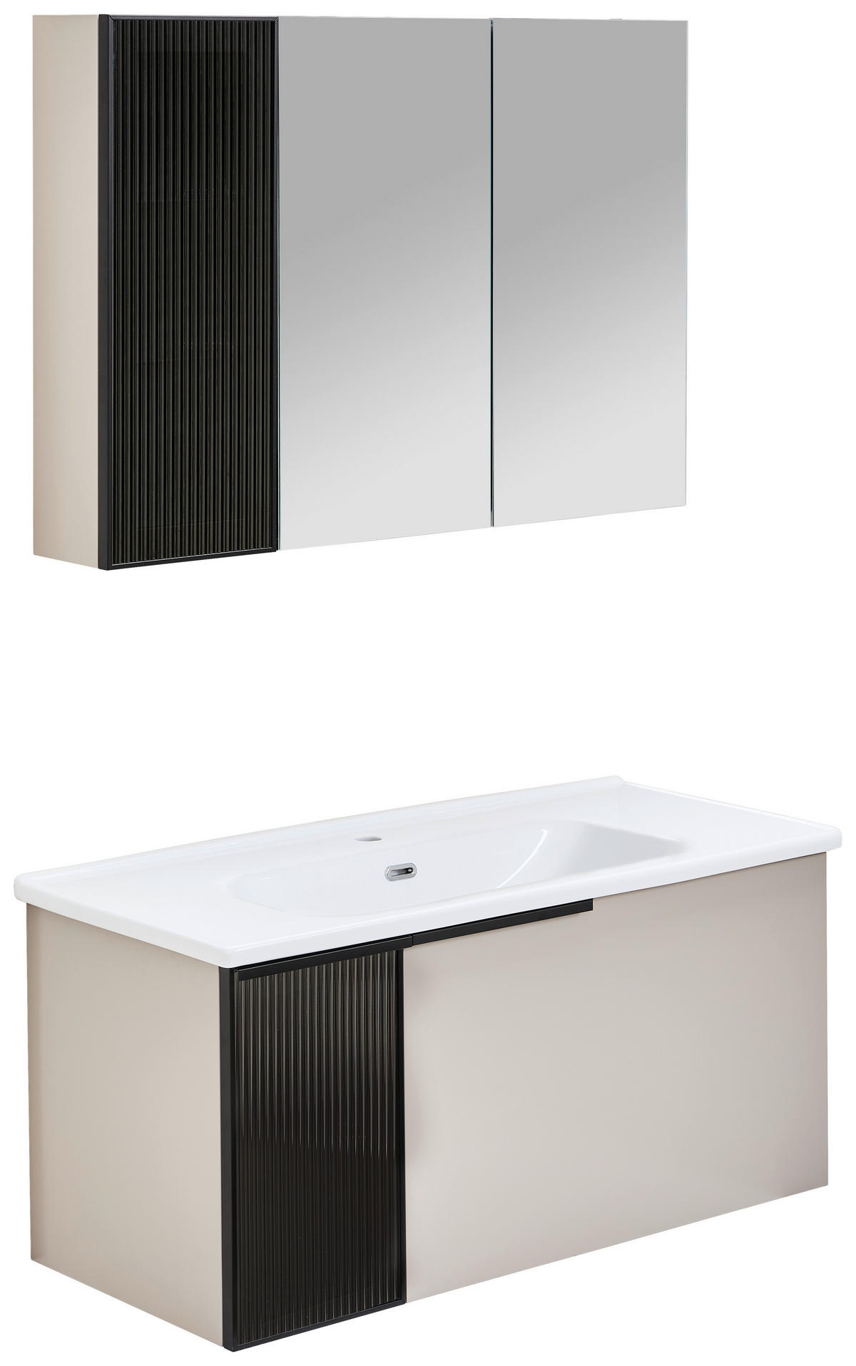 BADEZIMMER 3-teilig  in  - Weiß Hochglanz/Beige, MODERN, Glas/Keramik (100/114/45cm) - MID.YOU