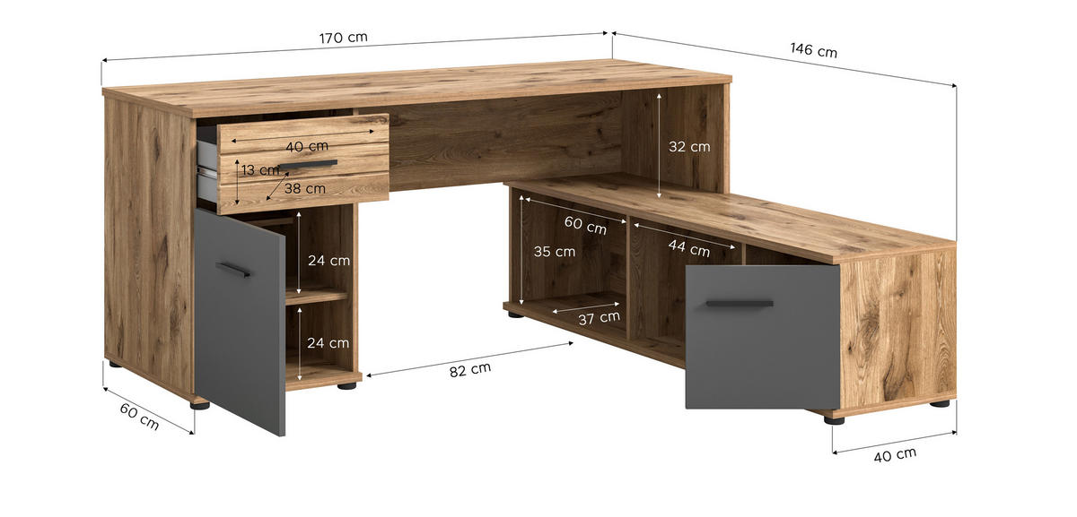 ECKSCHREIBTISCH  in  - Holzwerkstoff/Kunststoff (170cm) - MID.YOU