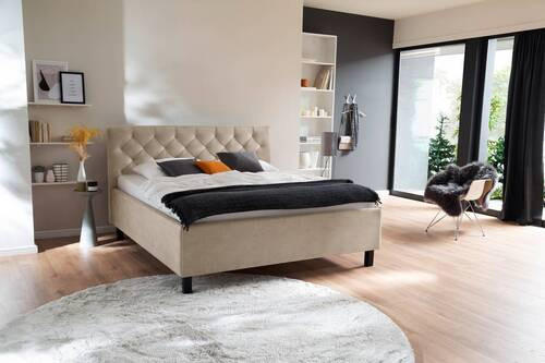 POLSTERBETT Matratze, gepolstertes Kopfteil, Lattenrost, Bettkasten 180/200 cm  in Beige  - Beige/Schwarz, Design, Holz/Holzwerkstoff (180/200cm) - Xora