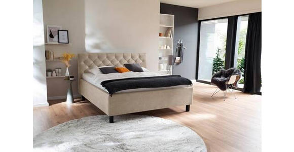 POLSTERBETT gepolstertes Kopfteil, Lattenrost, Bettkasten 160/200 cm in Beige - Beige/Schwarz, Design, Holz/Holzwerkstoff (160/200cm) - Xora