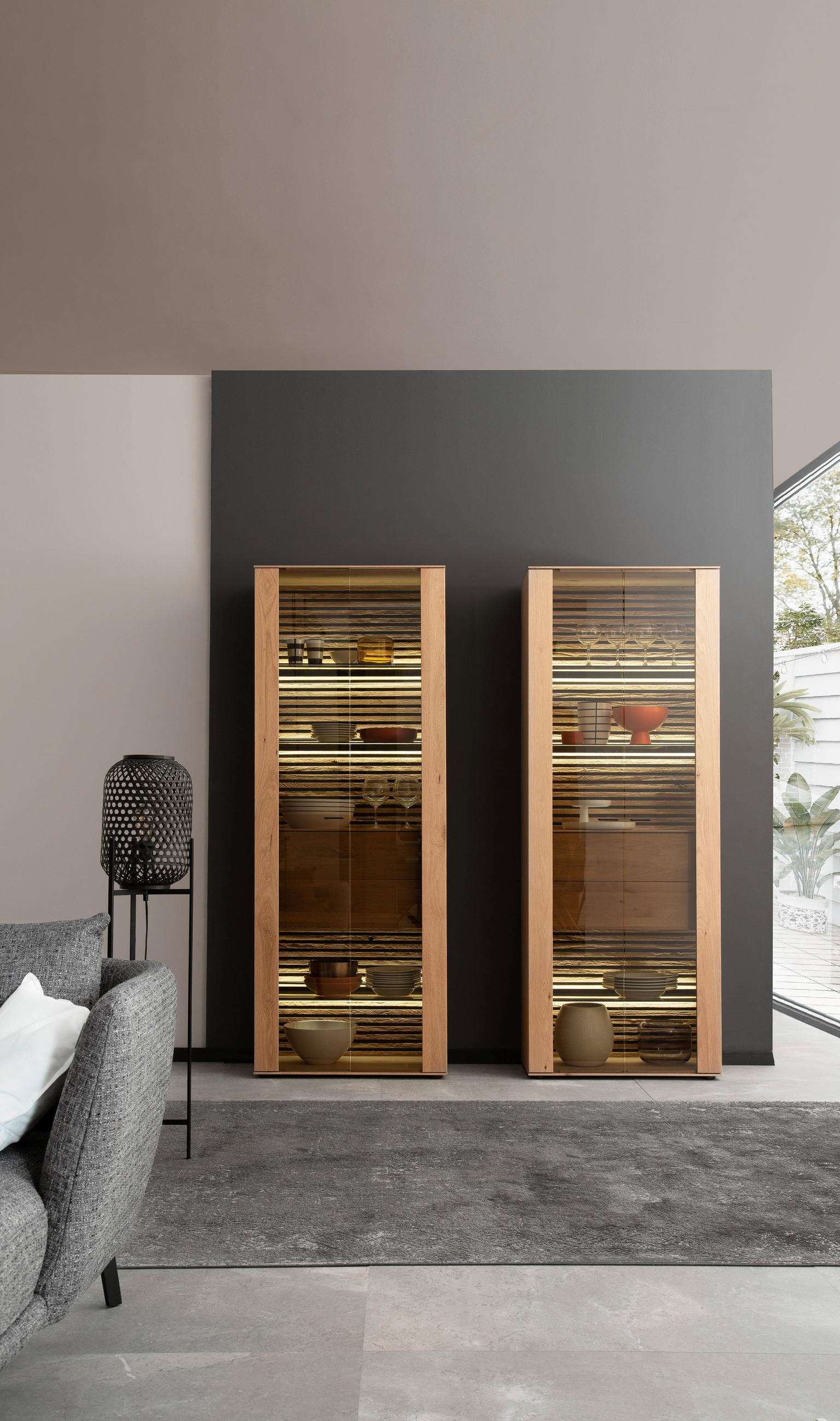 VITRINE  in massiv Kerneiche Eichefarben - Eichefarben/Anthrazit, Design, Glas/Holz (77/205/39cm) - Schöner Wohnen