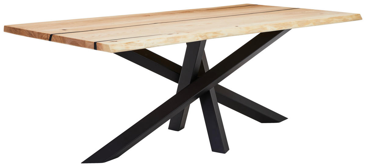 ESSTISCH in Holz, Metall 200/100/75 cm  - Eschefarben/Schwarz, LIFESTYLE, Holz/Metall (200/100/75cm) - Linea Natura