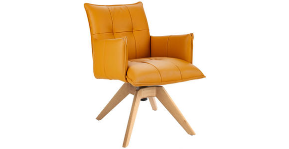 ARMLEHNSTUHL in Echtleder pigmentiert - Eichefarben/Dunkelgelb, Design, Leder/Holz (86/57/65cm) - Valnatura