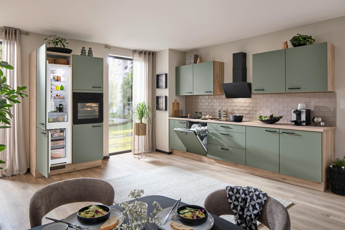 EINBAUKÜCHE 351  - Schilfgrün/Eichefarben, Design, Holzwerkstoff - Nobilia