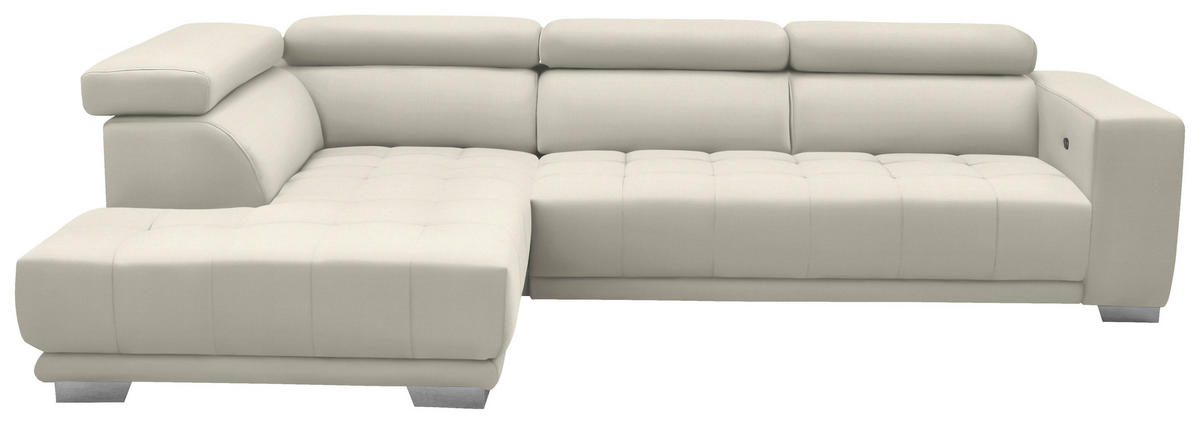 ECKSOFA in Mikrofaser Weiss  - Chromfarben/Weiss, Design, Textil/Metall (207/301cm) - Xora