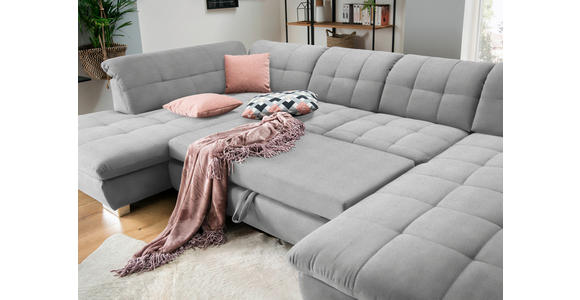 WOHNLANDSCHAFT in Mikrofaser Hellgrau - Chromfarben/Hellgrau, Design, Kunststoff/Textil (211/350/204cm) - Xora