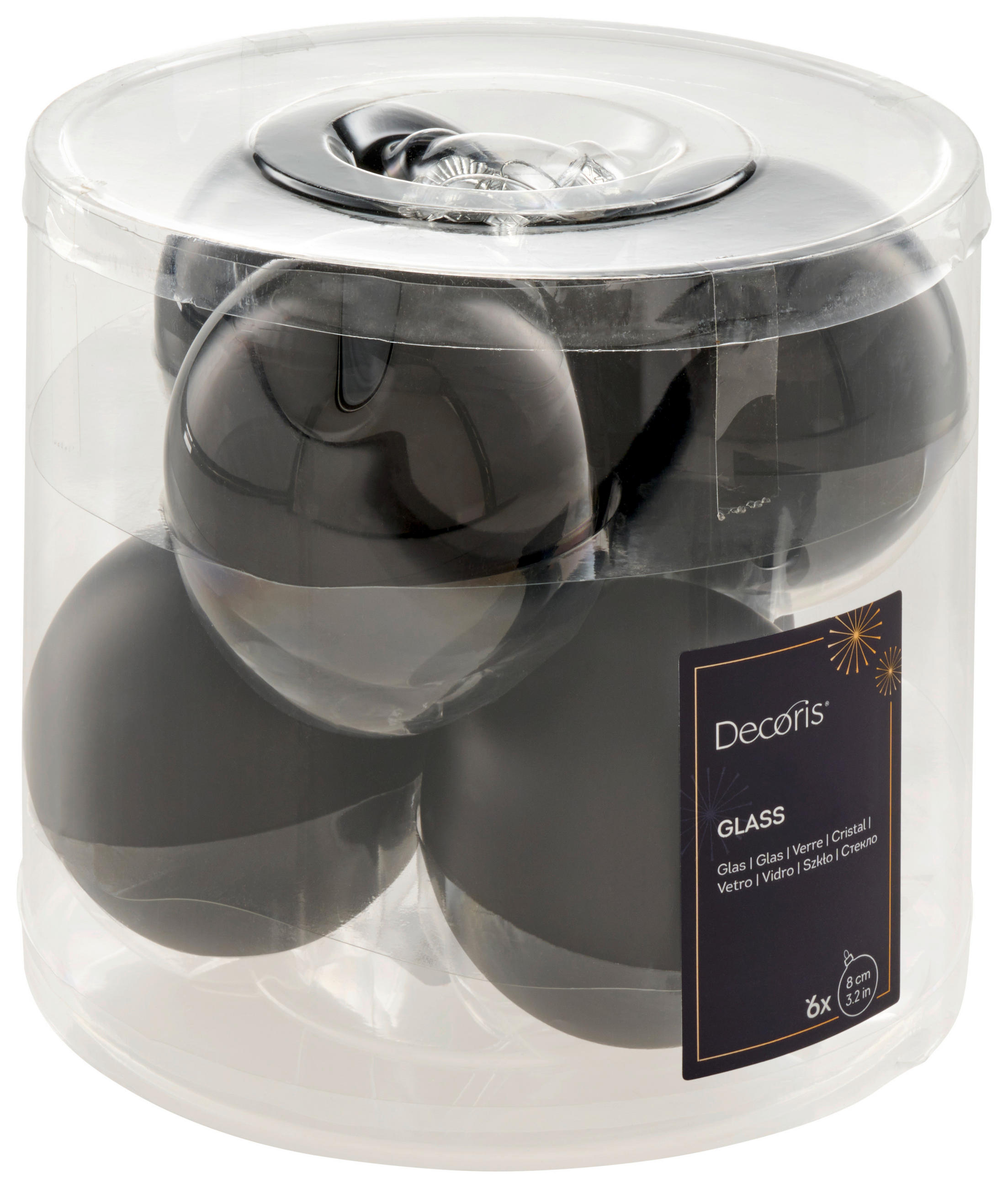 JULGRANSKULOR SET 8 cm 6 delar  - svart, Klassisk, glas (8cm)