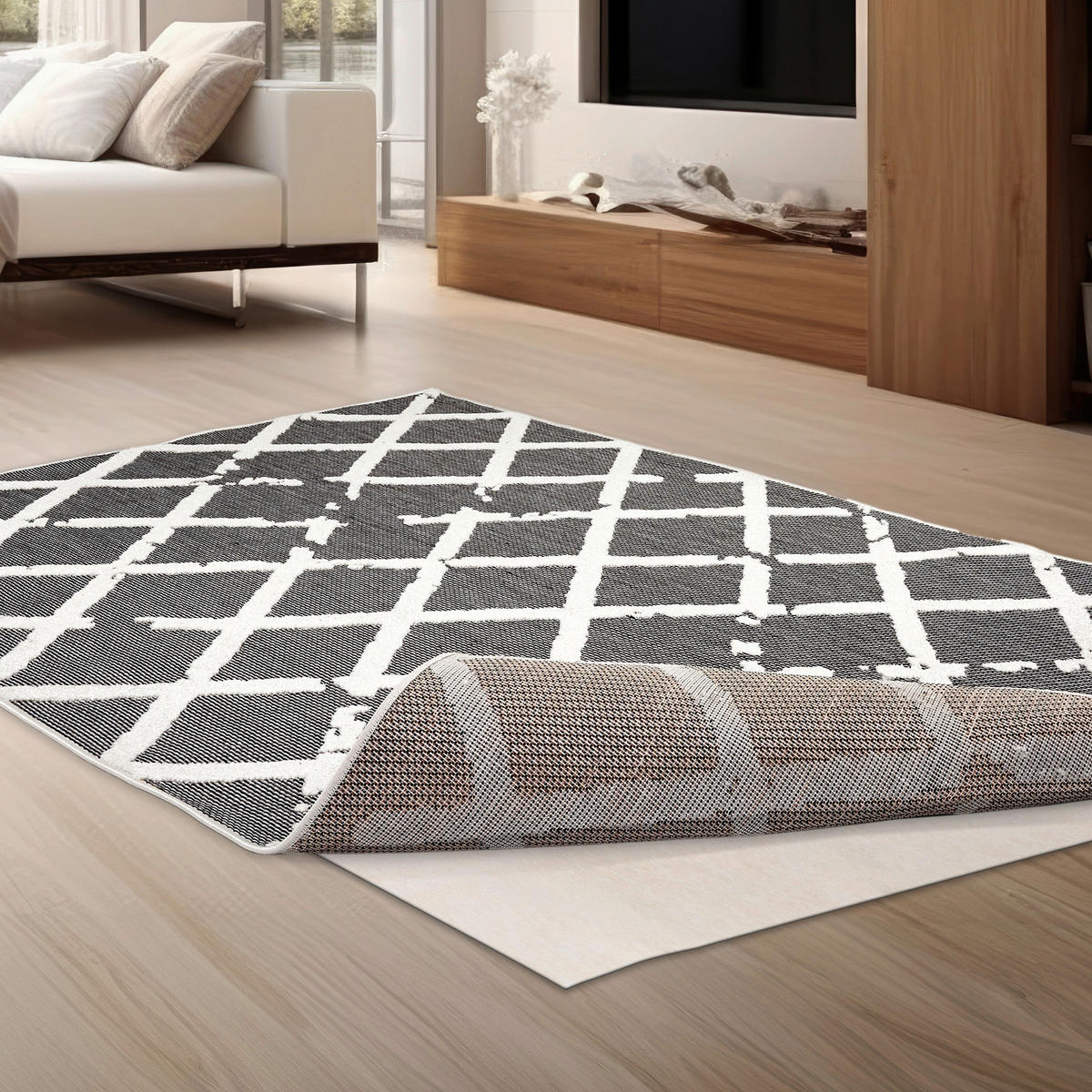 OUTDOORTEPPICH  für Terrasse und Balkon 120/170 cm Serina Grau, Weiß  - Weiß/Grau, Basics, Kunststoff (120/170cm) - Astra