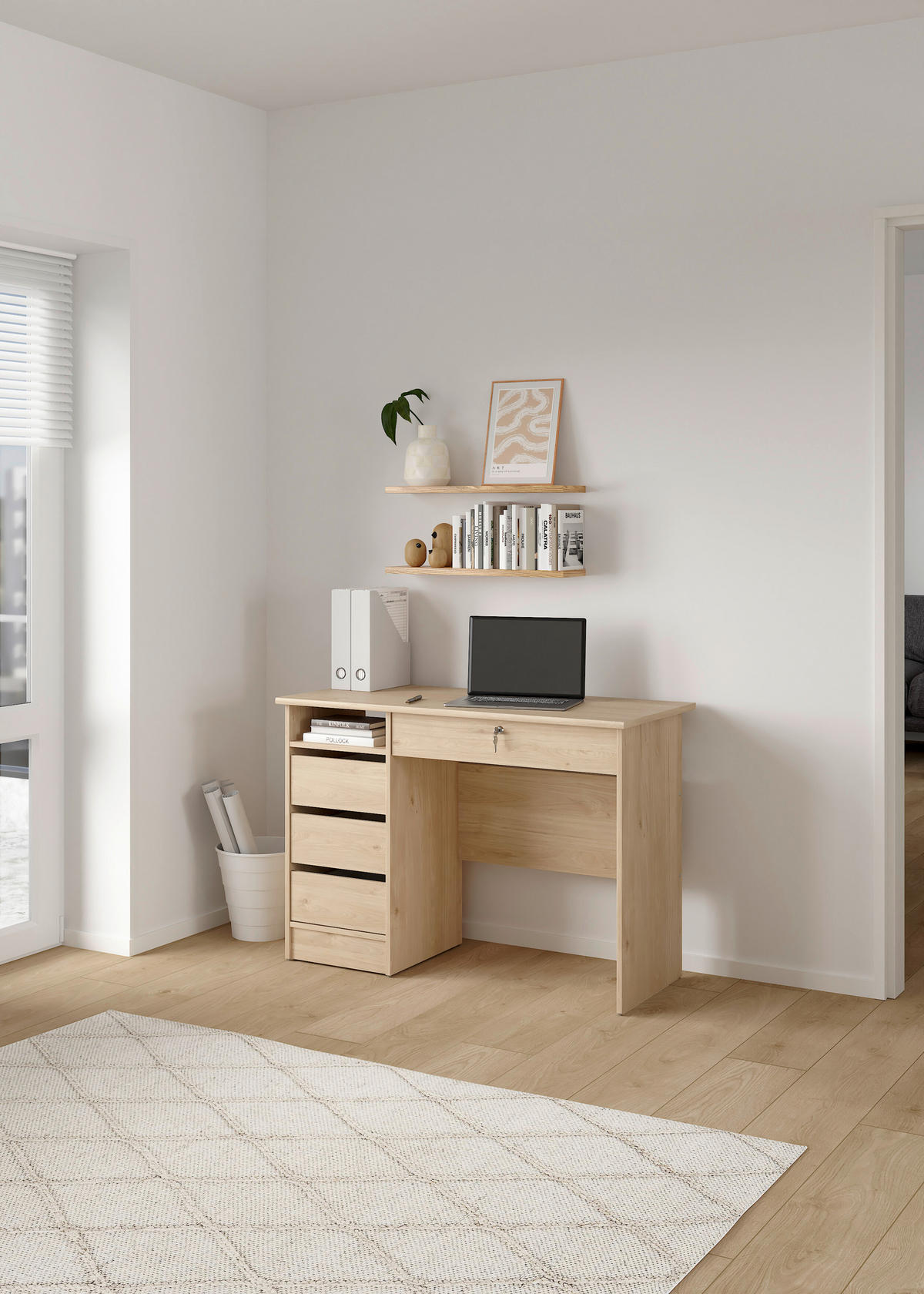 Birou, 109,3/48,5/75,6 cm, material pe bază de lemn - culoare lemn stejar, Modern, material pe bază de lemn (109,3/48,5/75,6cm) - MID.YOU