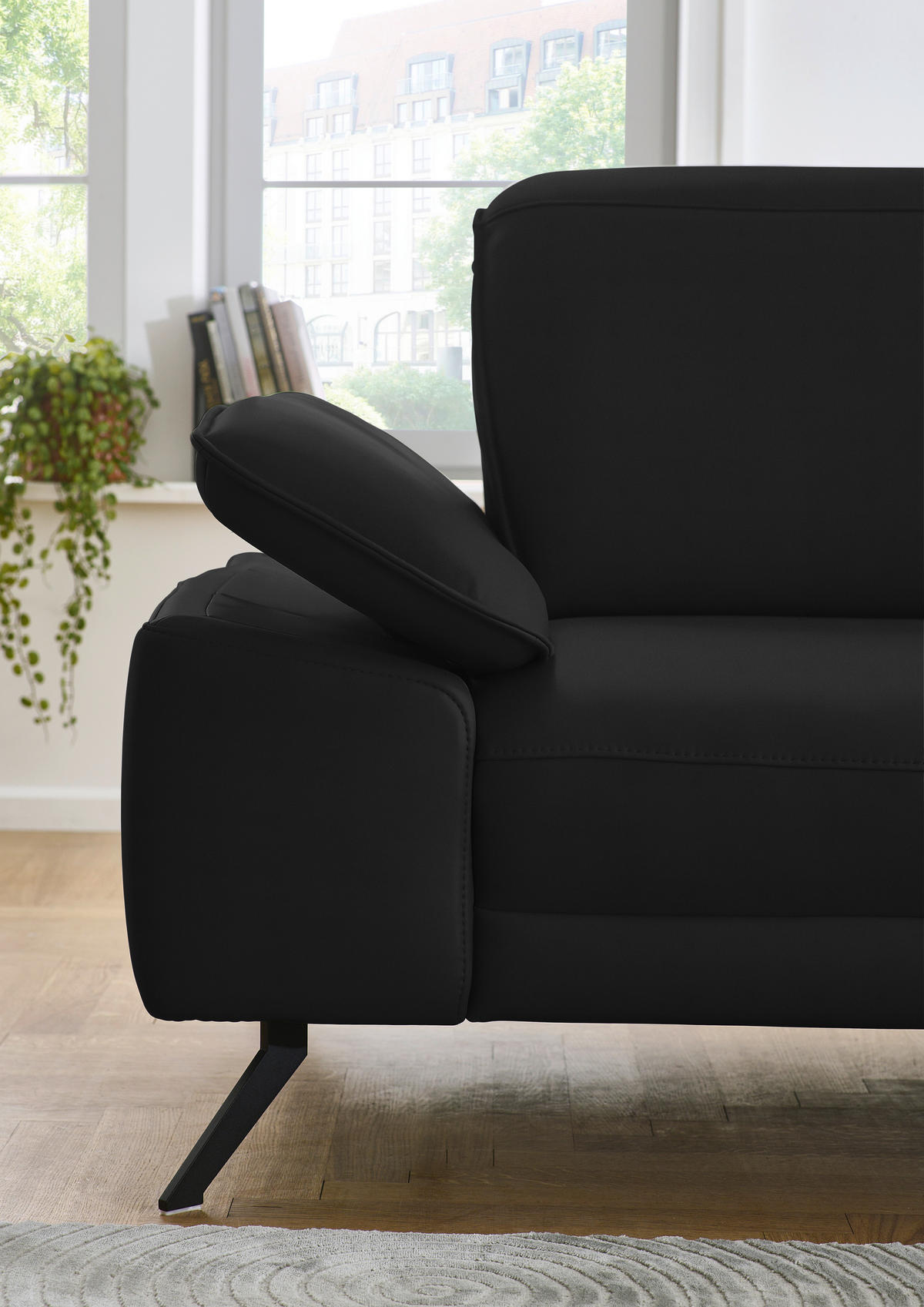 ECKSOFA in Echtleder Schwarz  - Schwarz, Design, Leder/Metall (332/193cm) - Dieter Knoll