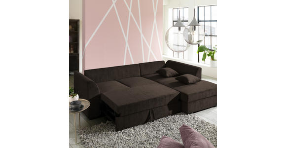 ECKSOFA inkl.Funktionen Dunkelbraun Cord  - Dunkelbraun/Schwarz, Design, Kunststoff/Textil (259/174cm) - Cantus