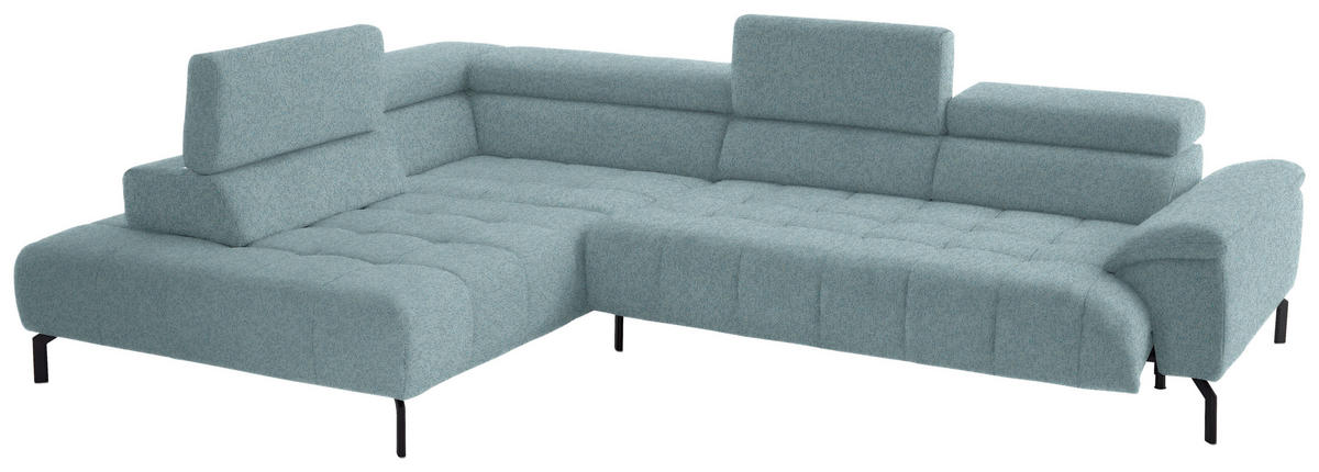ECKSOFA in Chenille Hellblau  - Schwarz/Hellblau, Design, Textil/Metall (222/323cm) - Beldomo Style