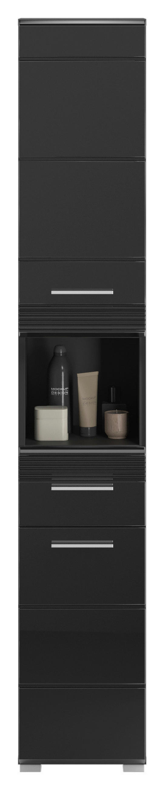 BADEZIMMER 3-teilig  in 90 cm  - Schwarz Hochglanz/Silberfarben, MODERN, Holzwerkstoff/Kunststoff (90cm) - MID.YOU
