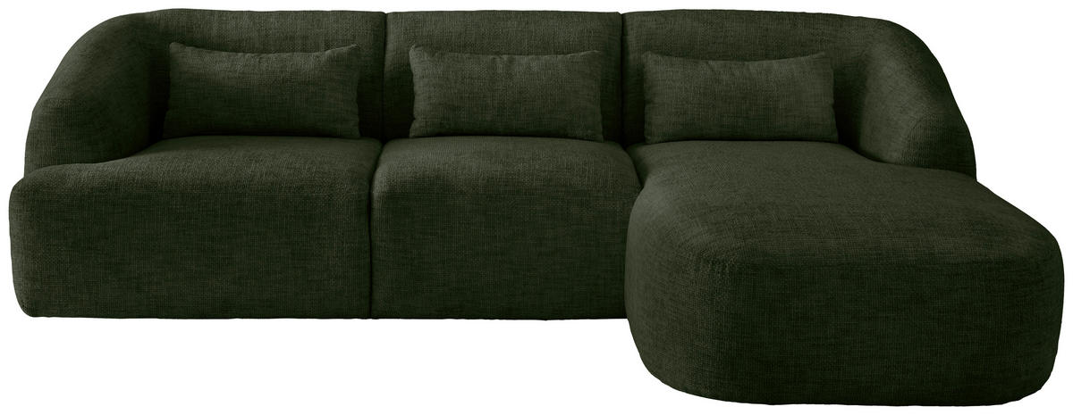 ECKSOFA Dunkelgrün Struktur  - Dunkelgrün/Schwarz, MODERN, Kunststoff/Textil (256/160cm) - Livetastic