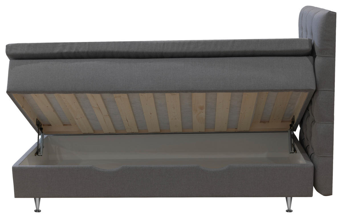KONTINENTALSÄNG 90/200 cm  i grå  - aluminiumfärg/grå, Klassisk, metall/trä (90/200cm) - Cassando