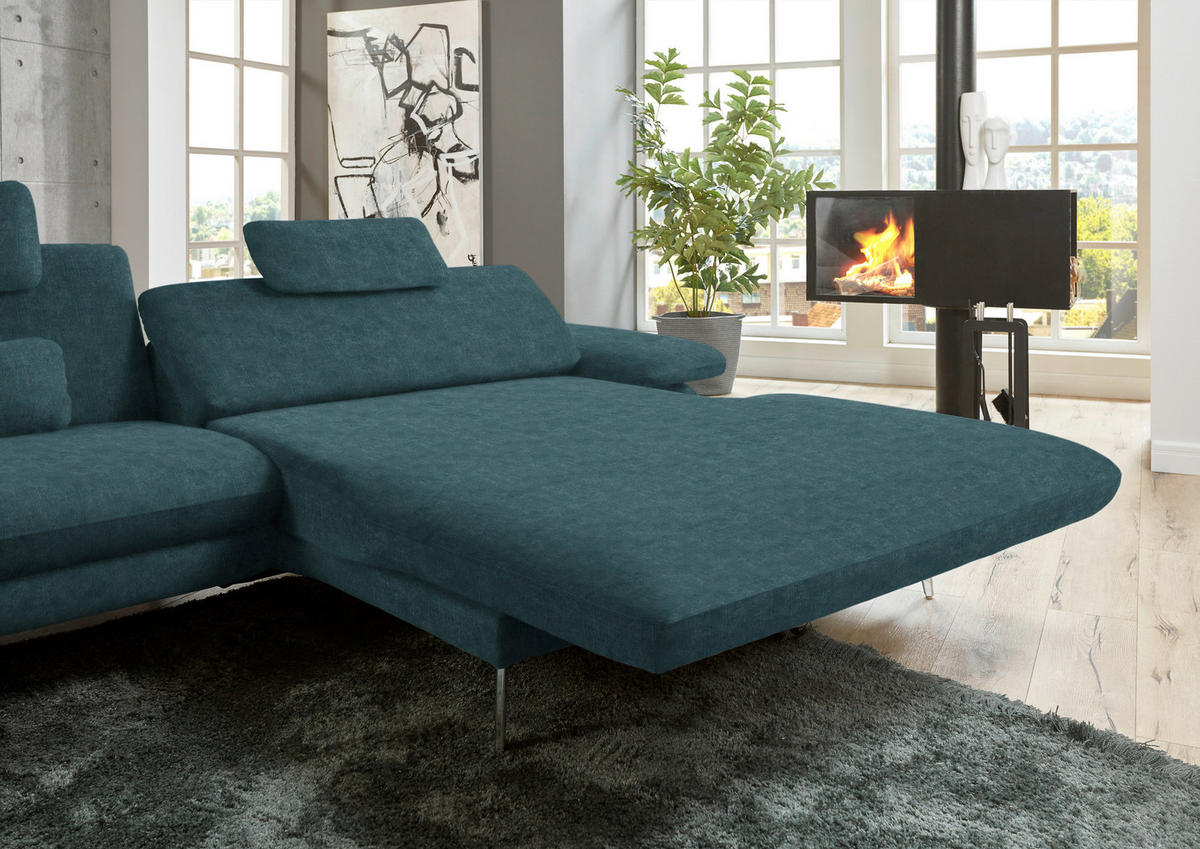 ECKSOFA in Velours Petrol  - Petrol/Schwarz, Design, Textil/Metall (284/184cm) - Dieter Knoll