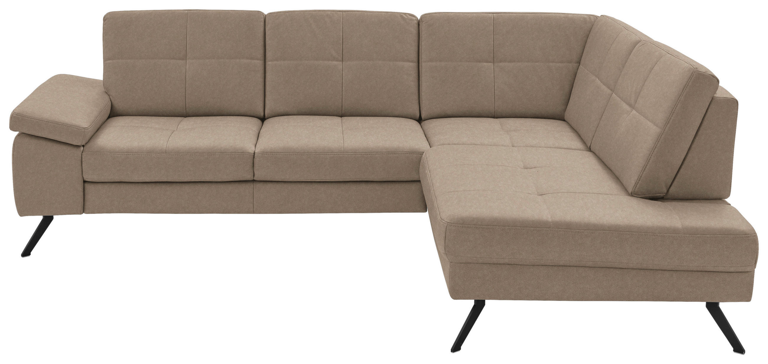 ECKSOFA in Lederlook, Mikrofaser Hellbraun  - Hellbraun/Schwarz, Design, Textil/Metall (261/220cm) - Beldomo System