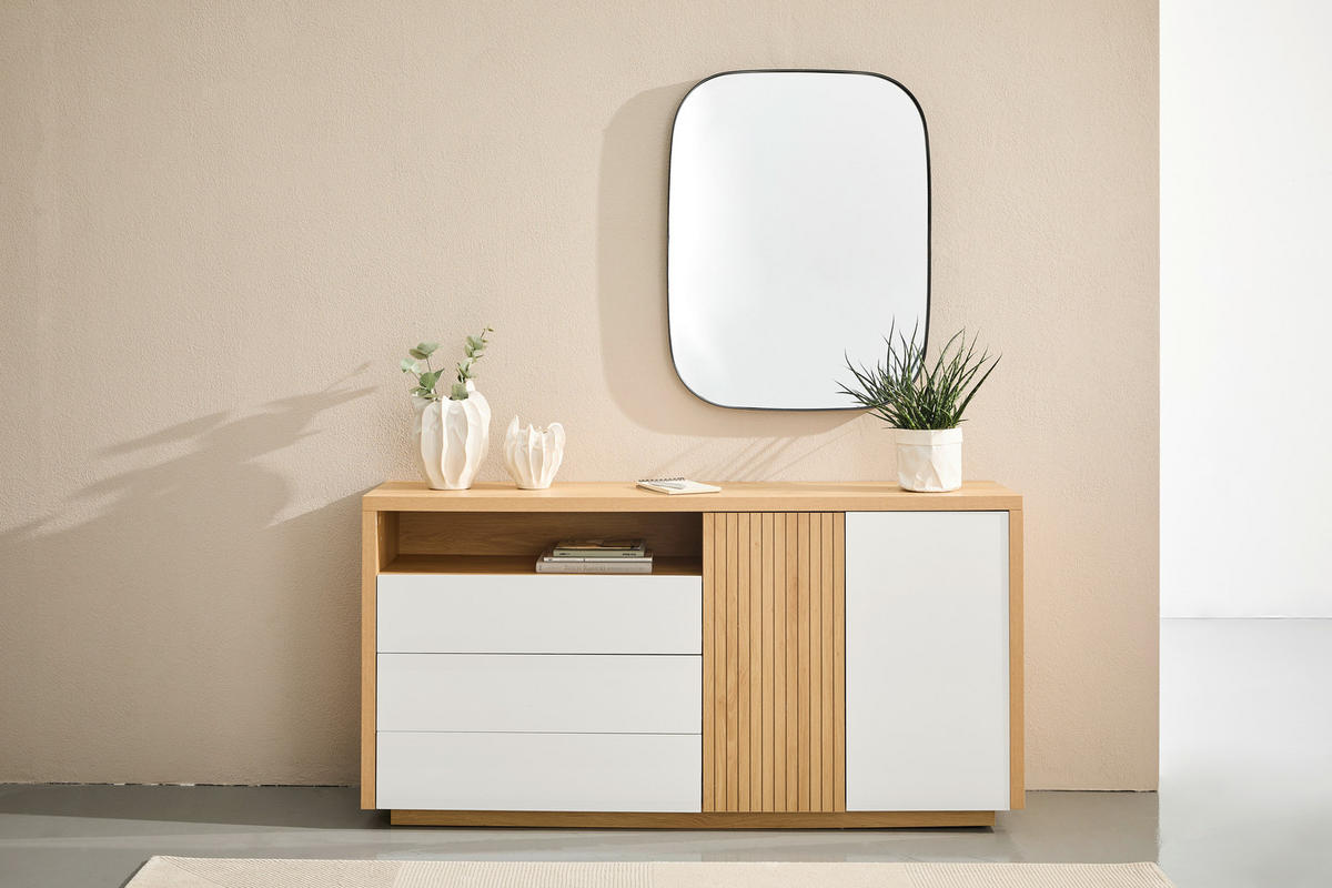 SIDEBOARD  in 162/82/40 cm  - Eichefarben/Weiß Hochglanz, KONVENTIONELL, Holzwerkstoff (162/82/40cm) - Xora