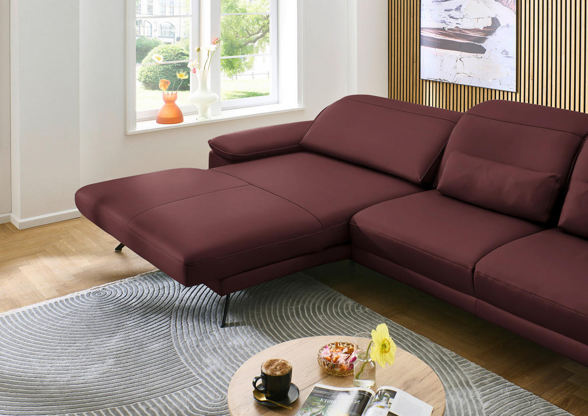 ECKSOFA in Echtleder Brombeere  - Brombeere/Schwarz, Design, Leder/Metall (193/332cm) - Dieter Knoll