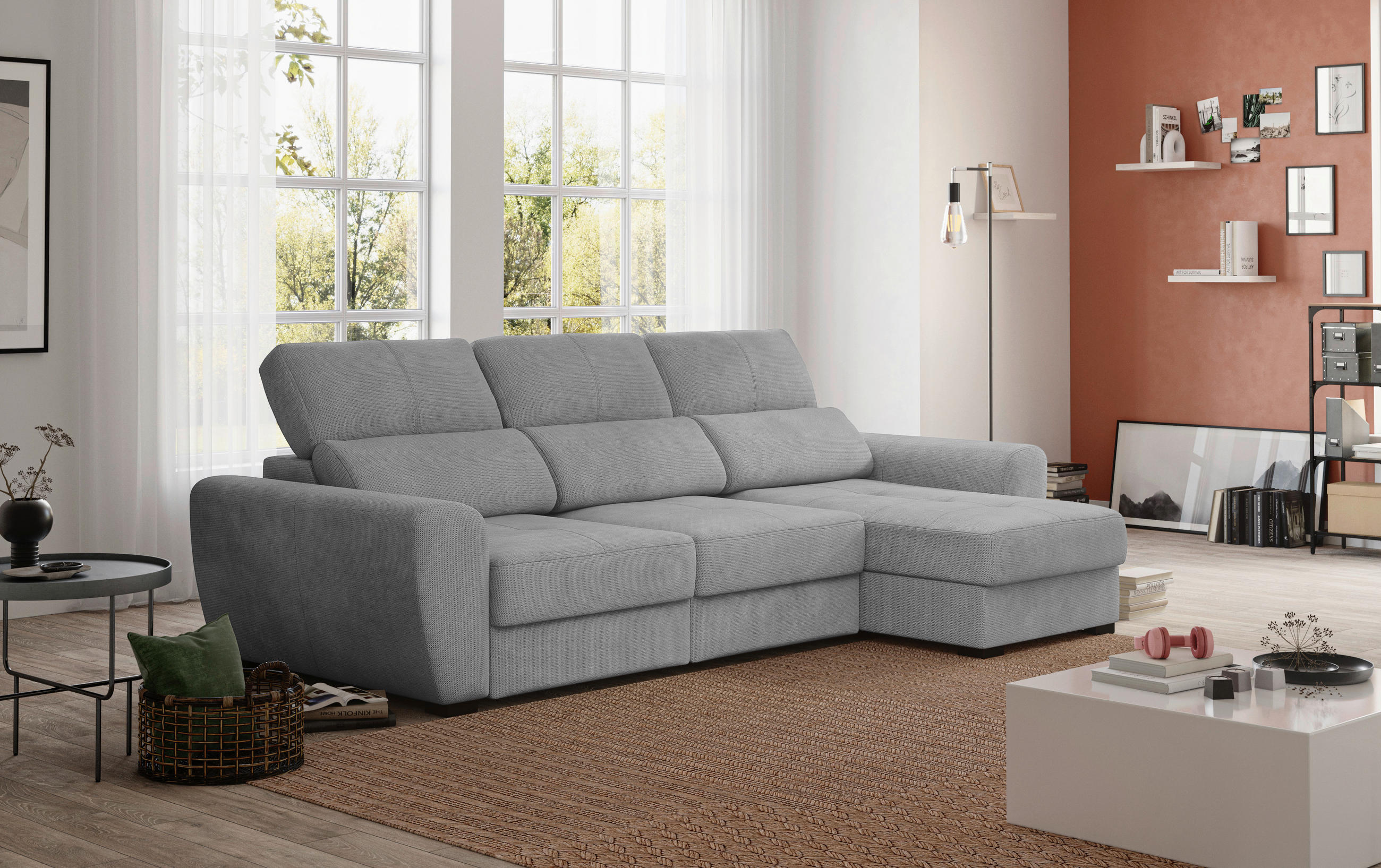 ECKSOFA in Mikrofaser Grau  - Schwarz/Grau, Konventionell, Kunststoff/Textil (285/177cm) - MID.YOU