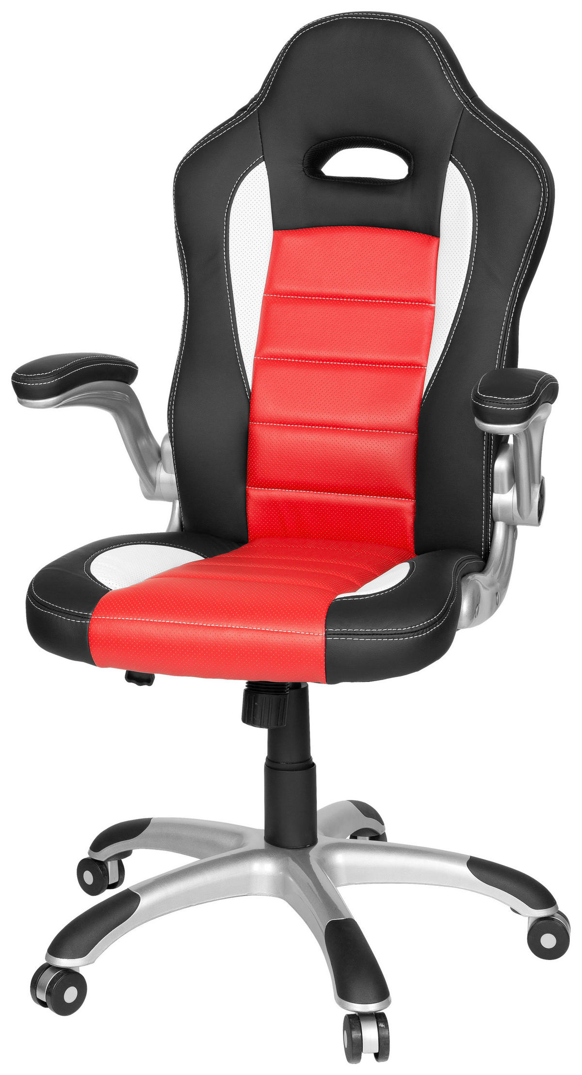 HERNÍ ŽIDLE, vzhled kůže, červená, černá, bílá - bílá/barvy stříbra, Moderní, textil/plast (64/118/57cm) - MID.YOU